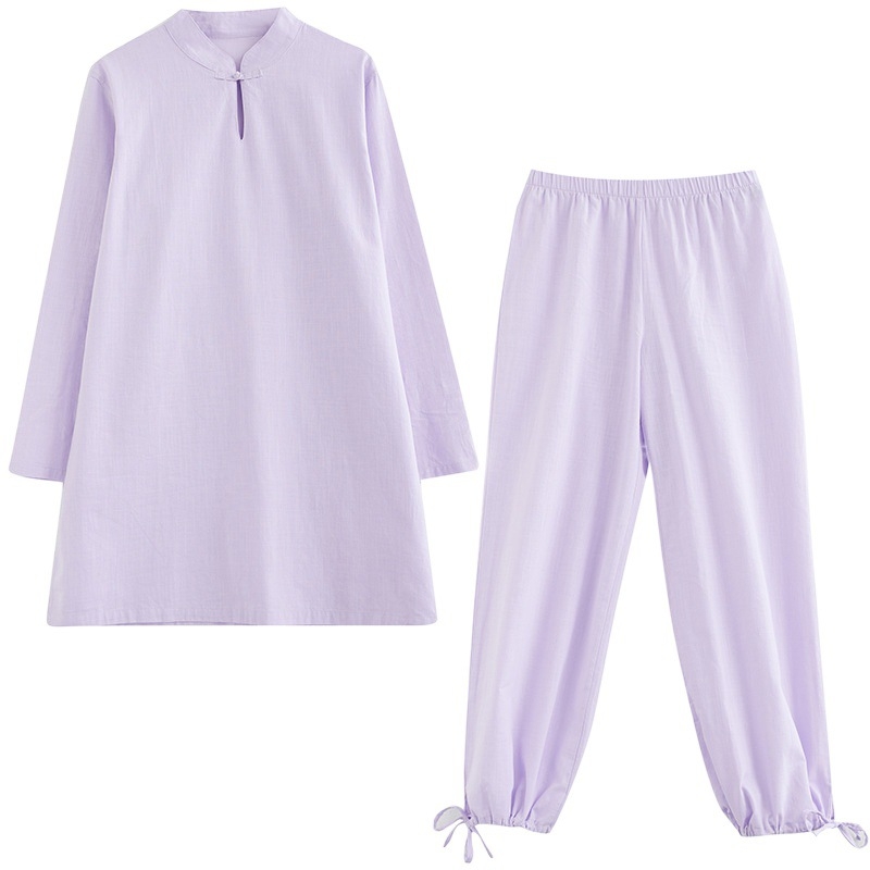 Ženski set za jogu od pamuka i konoplje (30-50% konoplje), retro etno Zen stil, srednje duljine, jesen 2024 izdanje