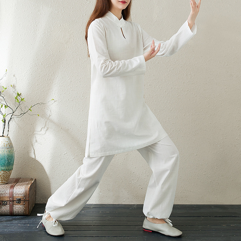Ženski set za jogu od pamuka i konoplje (30-50% konoplje), retro etno Zen stil, srednje duljine, jesen 2024 izdanje