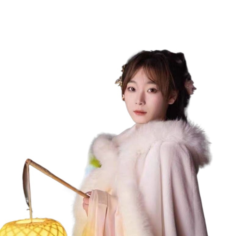 Chenille anyagú Hanfu köpeny szőrme gallérral, fleece béléssel, vastag téli köpeny, hagyományos stílus