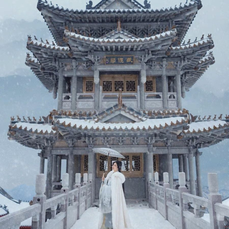 Chenille anyagú Hanfu köpeny szőrme gallérral, fleece béléssel, vastag téli köpeny, hagyományos stílus