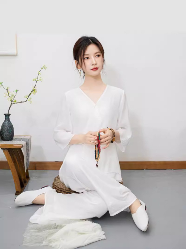 Két darabos Taiji meditációs és jóga öltözet, etnikus Zen stílus Patchworkvarrással, poliészter, fő anyag 80-90% poliészter, 2024 nyári kollekció