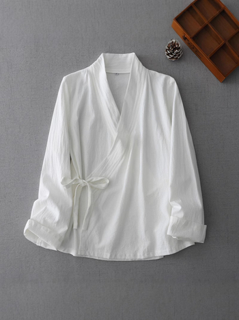 Pamut Hanfu laza szabású felső, összefonott gallérral, V-nyakú, több mint 95% pamut, 2025 nyári kiadás