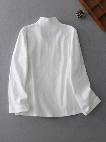 Pamut Hanfu laza szabású felső, összefonott gallérral, V-nyakú, több mint 95% pamut, 2025 nyári kiadás