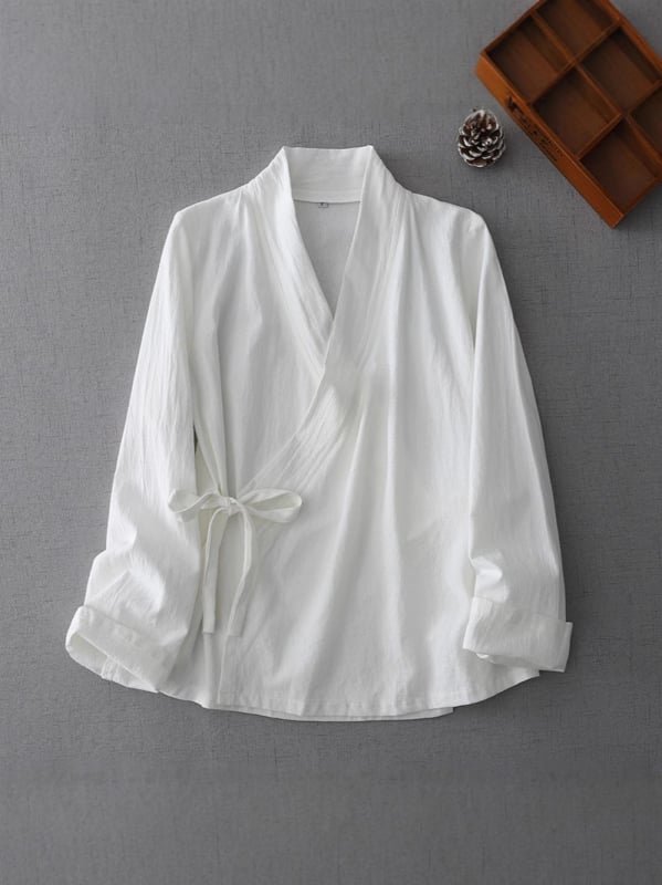 Pamut Hanfu laza szabású felső, összefonott gallérral, V-nyakú, több mint 95% pamut, 2025 nyári kiadás