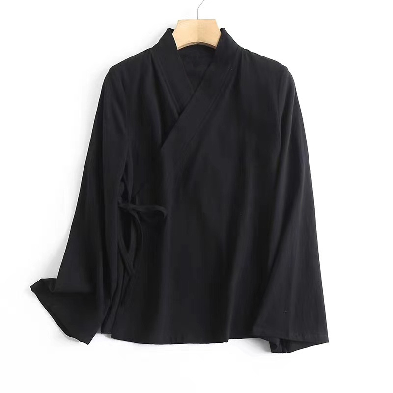 Pamut Hanfu laza szabású felső, összefonott gallérral, V-nyakú, több mint 95% pamut, 2025 nyári kiadás