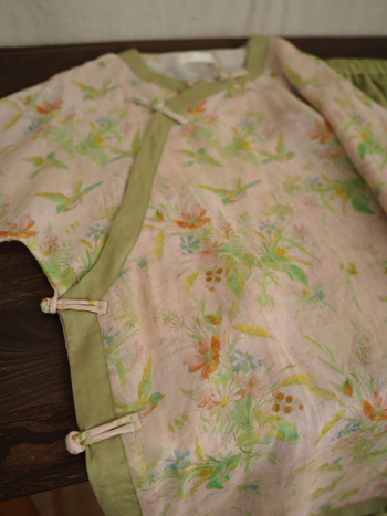 Ramie mintás Zen tea ruha oldalsó nyitással, Új kínai stílus, 95% ramie