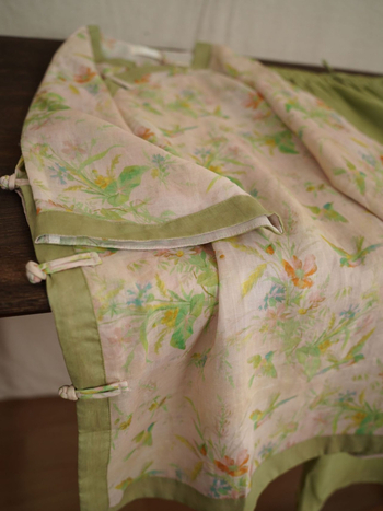 Ramie mintás Zen tea ruha oldalsó nyitással, Új kínai stílus, 95% ramie