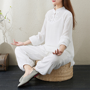 Ženski Zen Tai Chi set od 3 dijela — jesenski dugi rukav, trening komad, pamuk-kanabis mješavina s poliesterom <30%, visokotemperaturno oblikovanje, joga odjeća