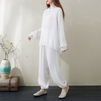 Ženski Zen Tai Chi set od 3 dijela — jesenski dugi rukav, trening komad, pamuk-kanabis mješavina s poliesterom <30%, visokotemperaturno oblikovanje, joga odjeća