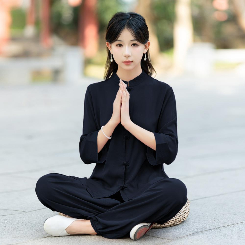 Dvojdielny set Tai Chi a jóga pre ženy, konopná látka, patchwork šitie, 70–80% obsah konope, zen štýl, leto 2024