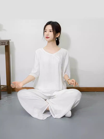 Dvodijelni etno-zen Taiji joga kostim za žene, ljeto 2024, 70–80% poliester, tehnika kolža/šivanje, za folklorne plesove