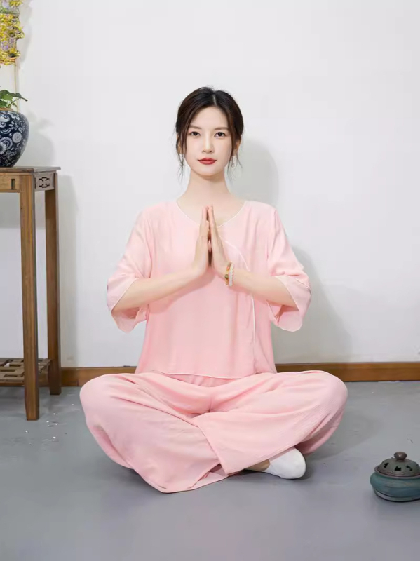 Dvodijelni etno-zen Taiji joga kostim za žene, ljeto 2024, 70–80% poliester, tehnika kolža/šivanje, za folklorne plesove