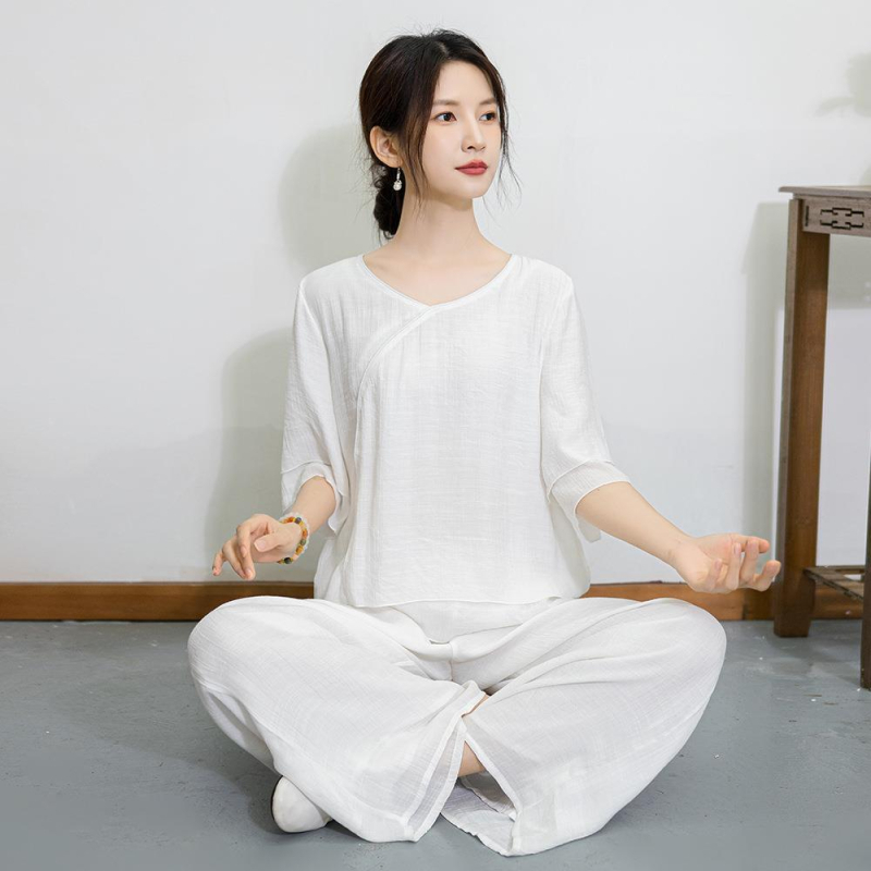 Dvodijelni etno-zen Taiji joga kostim za žene, ljeto 2024, 70–80% poliester, tehnika kolža/šivanje, za folklorne plesove