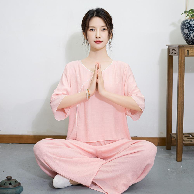 Dvodijelni etno-zen Taiji joga kostim za žene, ljeto 2024, 70–80% poliester, tehnika kolža/šivanje, za folklorne plesove