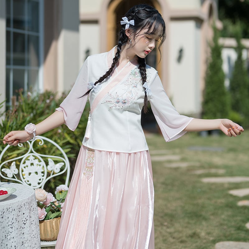 Hanfu ihletésű felső - fémes selyem anyag, poliészter, fő anyag <30%, 2023 nyár