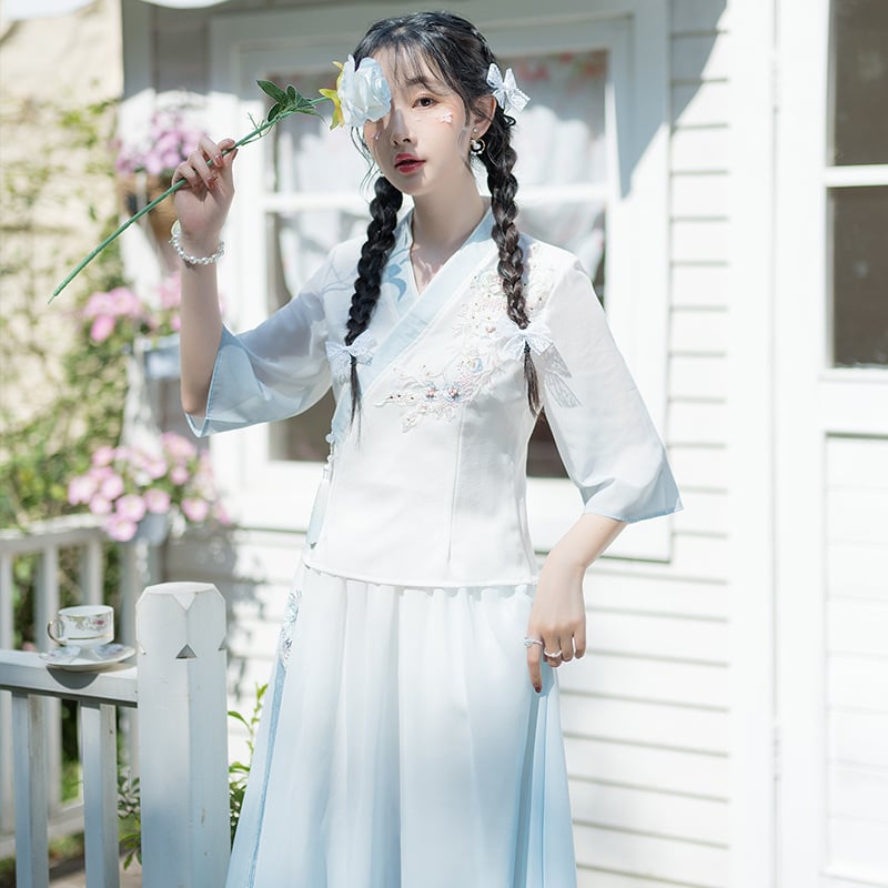 Hanfu ihletésű felső - fémes selyem anyag, poliészter, fő anyag <30%, 2023 nyár