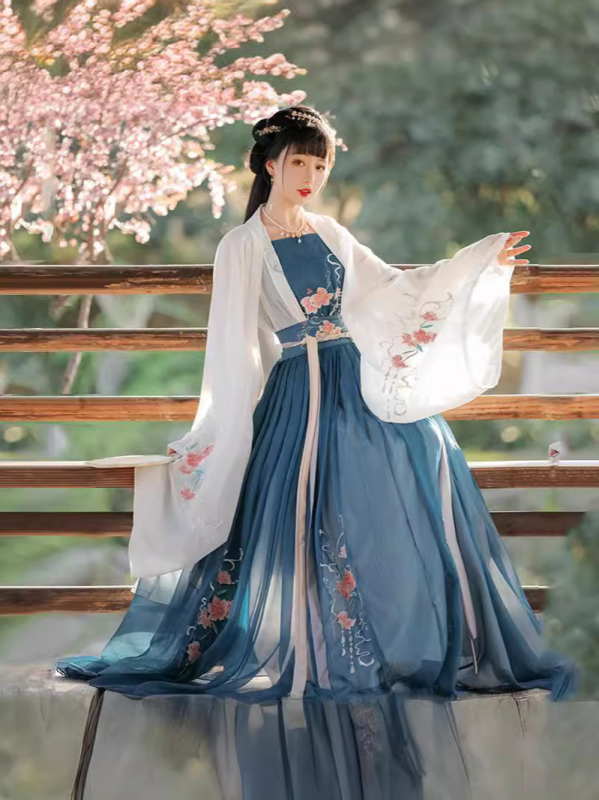 Hanfu-stílusú női derekig érő szoknya, kínai stílus, hímzett, poliészter keverék 96% poliészter, tavasz-nyár