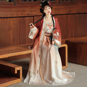 Felnőtt Hanfu szett – chiffon, 30–50% poliészter, hímzett pillangó és jade motívumokkal, keresztezett galléros derékig érő kabát