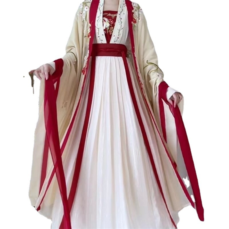 Hanfu öt darabból álló készlet Song-dinasztia hímzéssel, chiffon anyag, regenerált cellulóz rost 50-70%