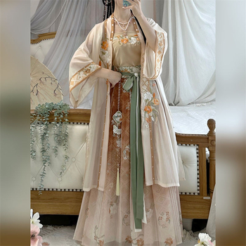 Song-dinasztia Hanfu hímzett derékig érő öt darabos készlet, sifon anyag, poliészter 30–50%