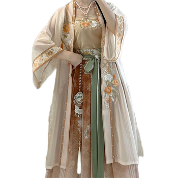 Song-dinasztia Hanfu hímzett derékig érő öt darabos készlet, sifon anyag, poliészter 30–50%