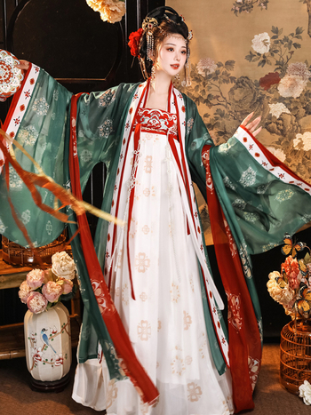 Tang-dinasztia stílusú Hanfu felső, széles ujjú, hímzett, könnyű chiffon spandex anyag, batik technika, nyár 2023