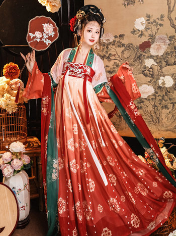 Tang-dinasztia stílusú Hanfu felső, széles ujjú, hímzett, könnyű chiffon spandex anyag, batik technika, nyár 2023