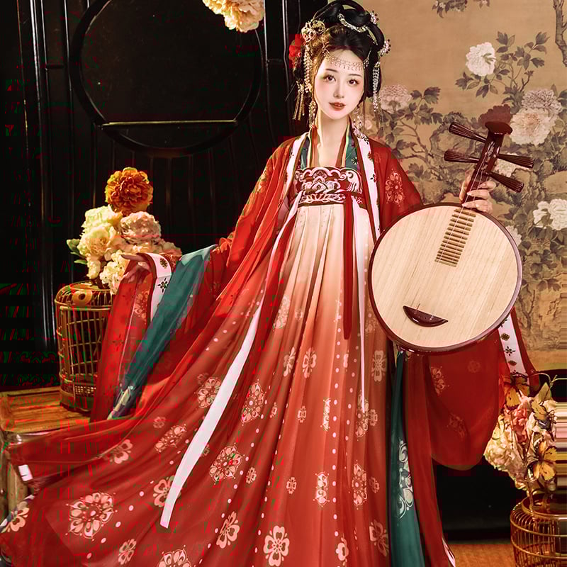 Tang-dinasztia stílusú Hanfu felső, széles ujjú, hímzett, könnyű chiffon spandex anyag, batik technika, nyár 2023