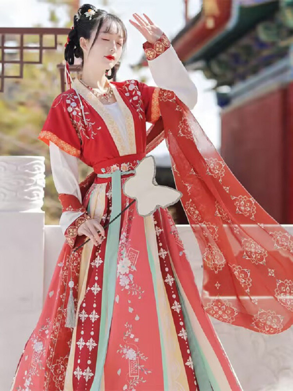 Hanfu za žene, novi kineski stil, prozračan do struka, izvezen u stilu Tang dinastije, ljetni model, svakodnevni komplet za proljeće, ljeto i jesen