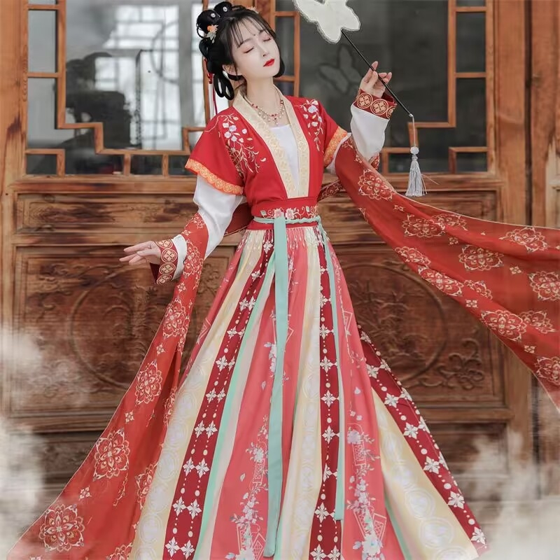 Hanfu za žene, novi kineski stil, prozračan do struka, izvezen u stilu Tang dinastije, ljetni model, svakodnevni komplet za proljeće, ljeto i jesen