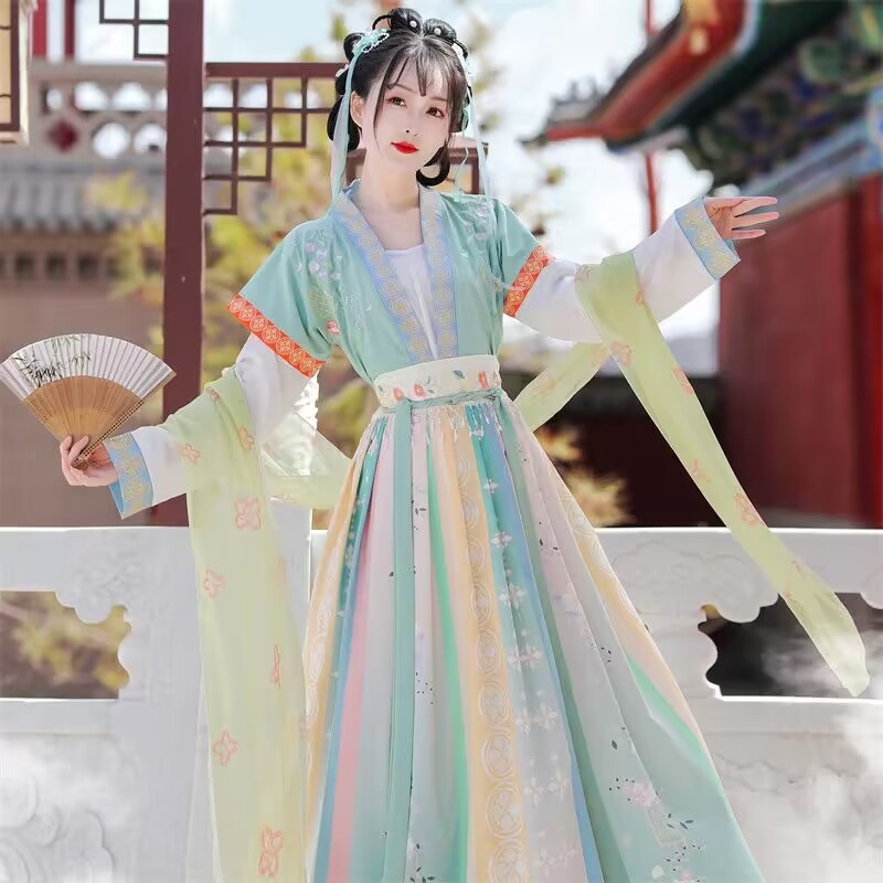 Hanfu za žene, novi kineski stil, prozračan do struka, izvezen u stilu Tang dinastije, ljetni model, svakodnevni komplet za proljeće, ljeto i jesen