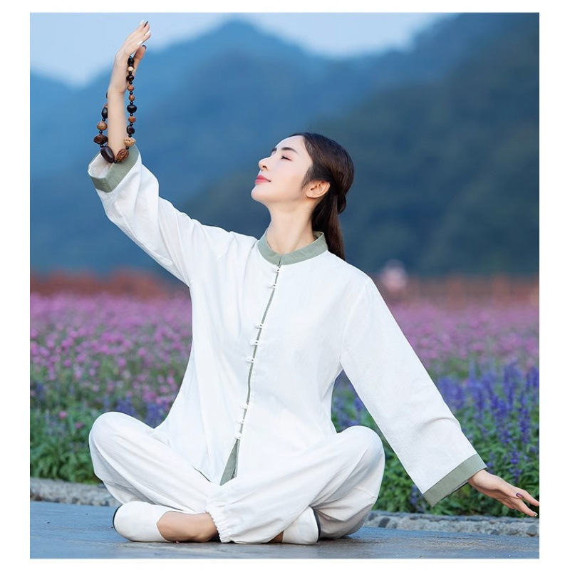 Női Taiji jóga ruha — kiváló minőségű kender-alapú keverék, 30–50% kender, <30% poliészter, magas hőmérsékletű formázás, 2025 ősz