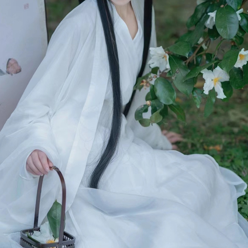 Ženska Hanfu haljina, nadahnuta razdobljem Wei Jin, svakodnevna drevna haljina s eteričnim stilom, tkanina s tiskom od pamuka i poliestera, ljetni model