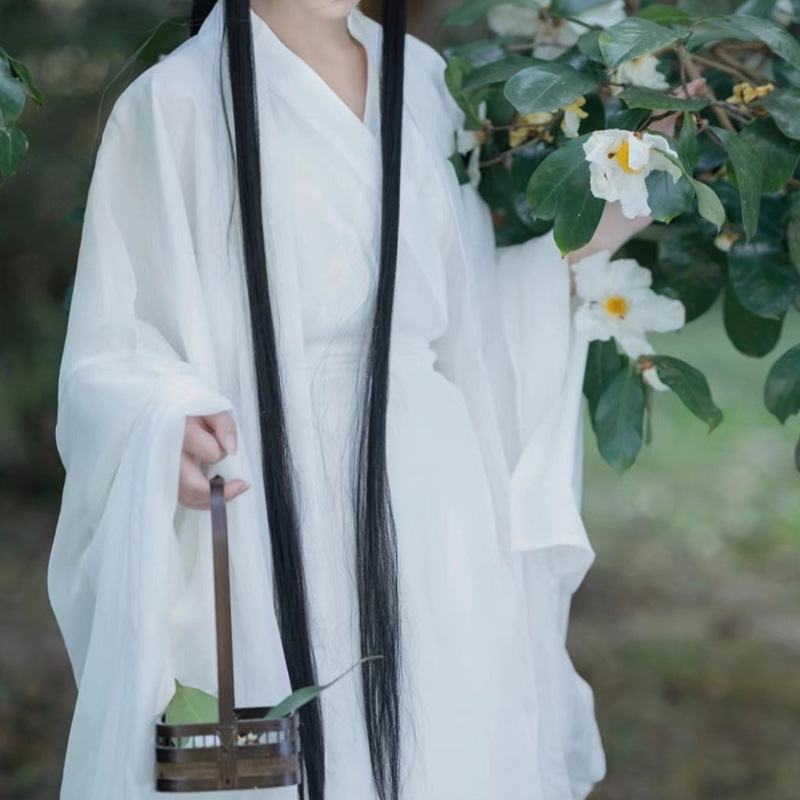 Ženska Hanfu haljina, nadahnuta razdobljem Wei Jin, svakodnevna drevna haljina s eteričnim stilom, tkanina s tiskom od pamuka i poliestera, ljetni model