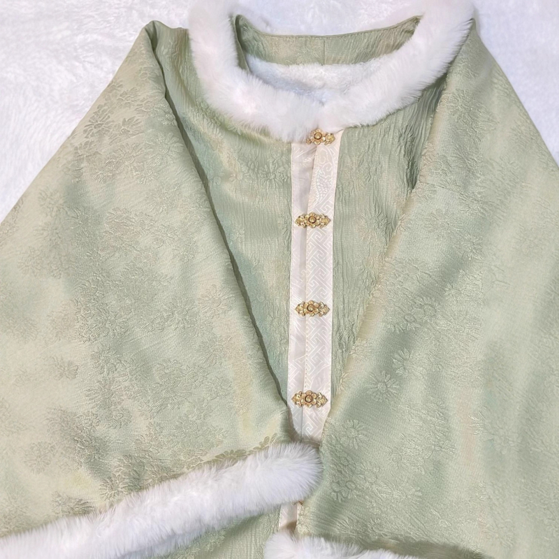 Női Ming-stílusú Hanfu téli készlet: négyzetnyakú felső és Mamian szoknya, nyomtatott kivitel, poliészter 95%+