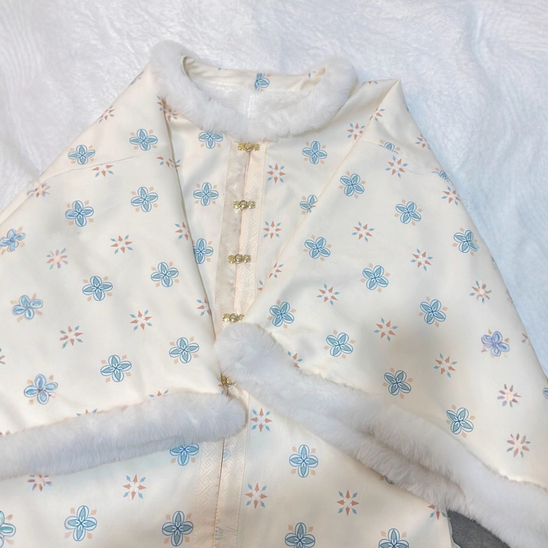 Női Ming-stílusú Hanfu téli készlet: négyzetnyakú felső és Mamian szoknya, nyomtatott kivitel, poliészter 95%+