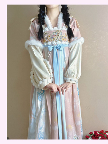 Hanfu készlet felső mellkasig érő toppal és szoknyával, őszi–téli stílus, Tang-stílusú ősi kínai ruházat, nyomtatott poliészter 95%+, 2025-ös kollekció