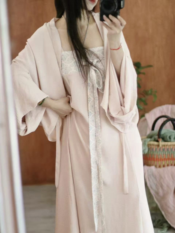 Hanfu vállszíjas hosszú szoknya és kendő készlet, minimalista kínai stílus, poliészter 95%+, gallér nélkül, tavasz 2025