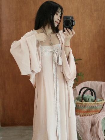 Hanfu vállszíjas hosszú szoknya és kendő készlet, minimalista kínai stílus, poliészter 95%+, gallér nélkül, tavasz 2025