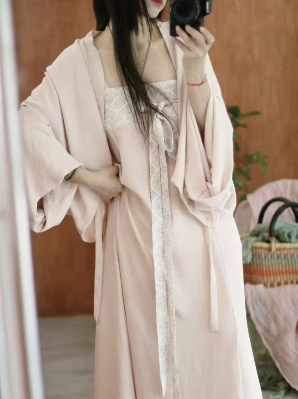 Hanfu vállszíjas hosszú szoknya és kendő készlet, minimalista kínai stílus, poliészter 95%+, gallér nélkül, tavasz 2025