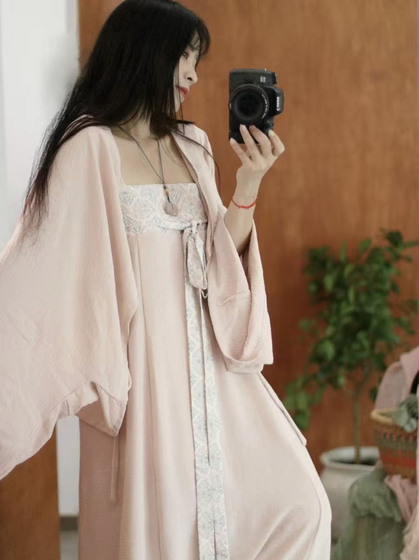 Hanfu vállszíjas hosszú szoknya és kendő készlet, minimalista kínai stílus, poliészter 95%+, gallér nélkül, tavasz 2025