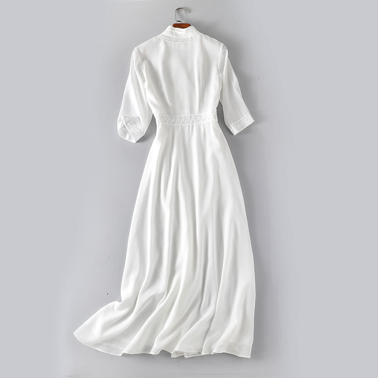 Hanfu hosszú ruha hét részű ujjaival, V-nyakú és fűzőzárás - poliészter crepé szövet, kémiai rostok keveréke, karcsú szabás