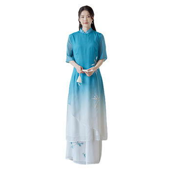 Chiffon rövid ujjú ruha hímzéssel, retro kínai stílus, poliészter keverék 30–50% (2023 tavasz)