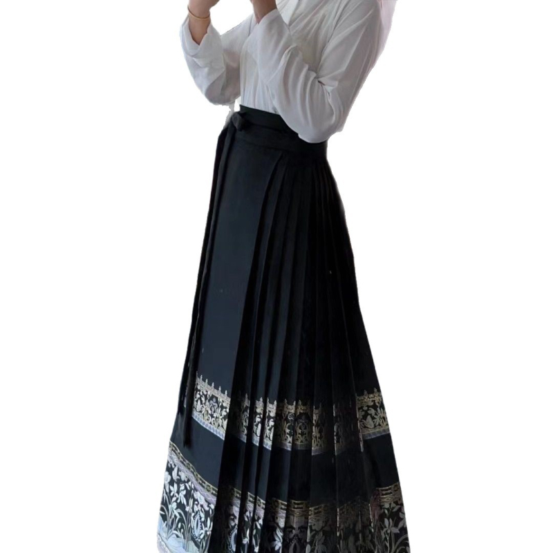 Hanfu szoknya drótos anyagból, meleg pecsételési részlettel, ihlette a Han-dinasztia