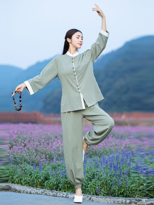 Zen tea set od pamuka i lana za Tai Chi i jogu, patchwork šivanje, konoplja 50-70%, proljeće–jesen 2025