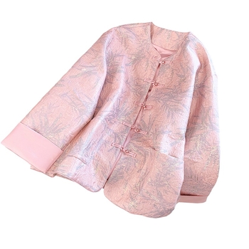 Hanfu top, kineski Tang retro stil, okrugli vrat, teški žakard, dugi rukavi, etnički stil