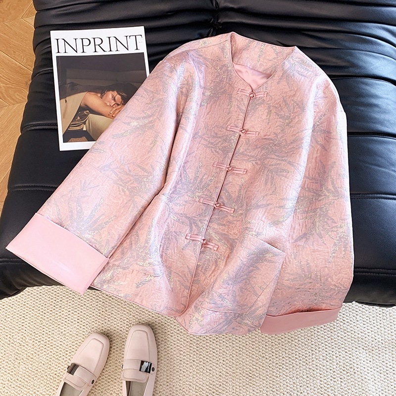 Hanfu top, kineski Tang retro stil, okrugli vrat, teški žakard, dugi rukavi, etnički stil