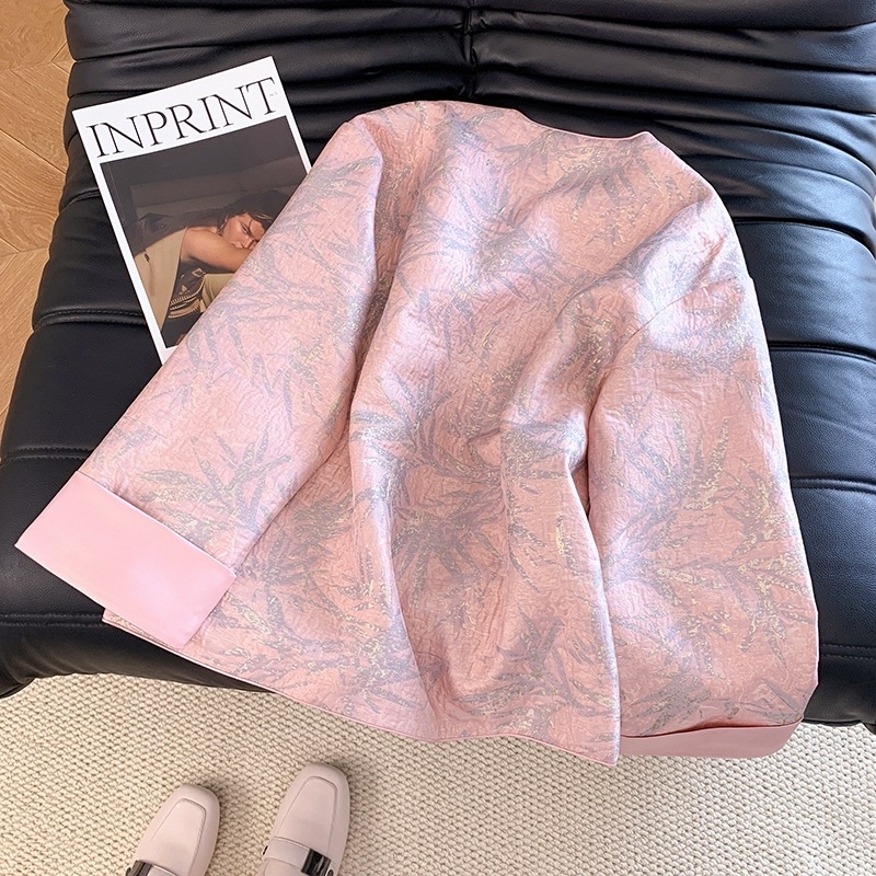 Hanfu top, kineski Tang retro stil, okrugli vrat, teški žakard, dugi rukavi, etnički stil