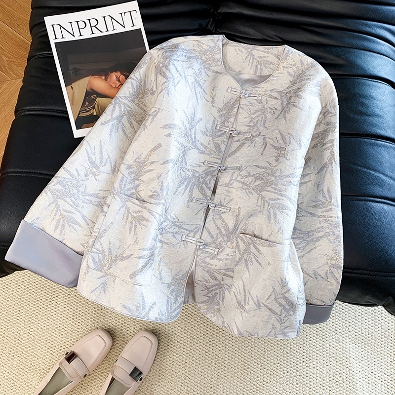 Hanfu top, kineski Tang retro stil, okrugli vrat, teški žakard, dugi rukavi, etnički stil