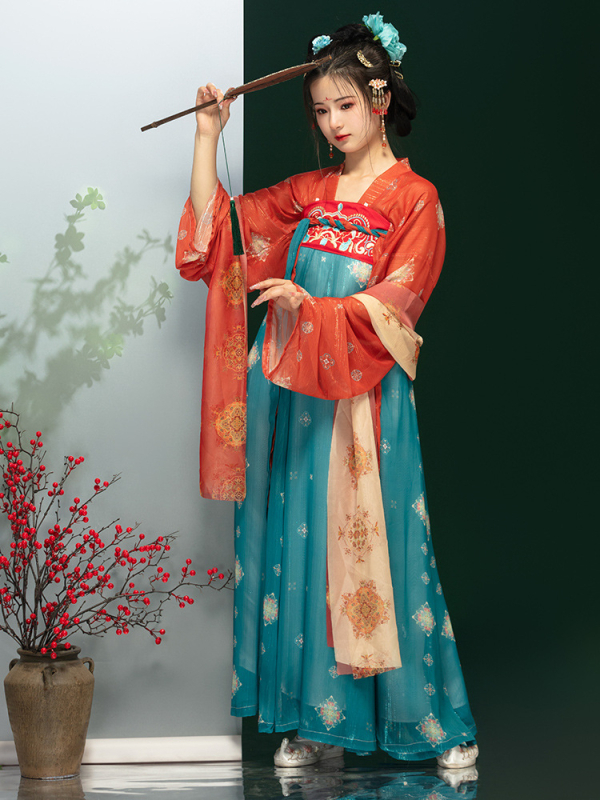 Hanfu-inšpirované dámske letné šaty, chiffon, spandex 90–95%, tie-dye, jednovrstvá konštrukcia do pása